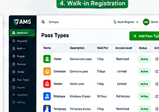 Walk-in registration — VAMS interface screenshot